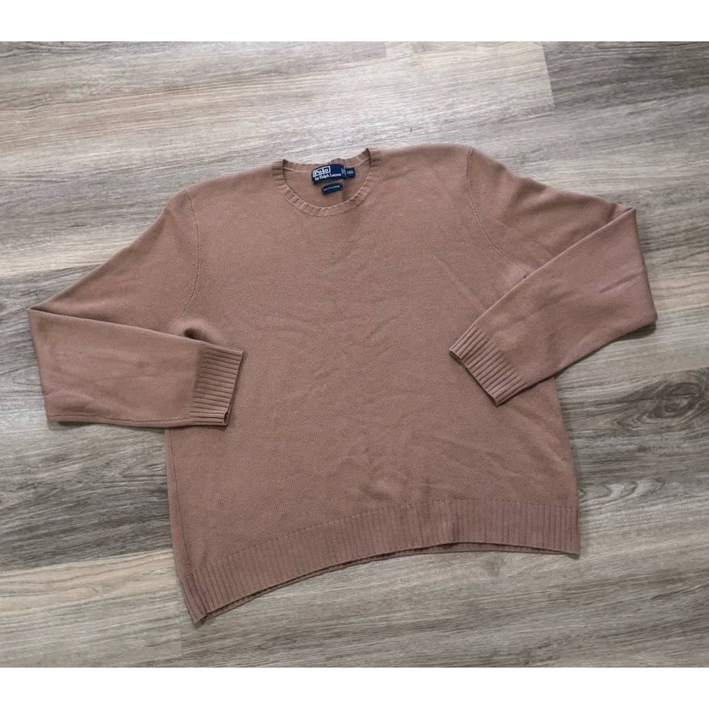 Polo Ralph Lauren Men'‎ Classic Crew-Neck 100% Cashmere Sweater Camel Brown XXL